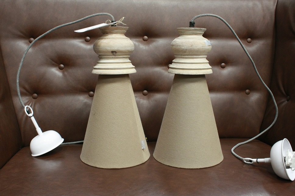 Lamp hout en stof taupe