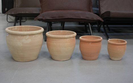 AKTIE!! Bloempotten terracotta (set van 4) Cherry pot ribbel