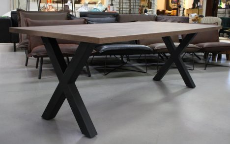 Eettafel 220 x 100 met kruispoot (houtlook)