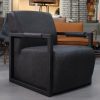 6 fauteuil antraciet metaal leerlook vierkant industrieel hal54