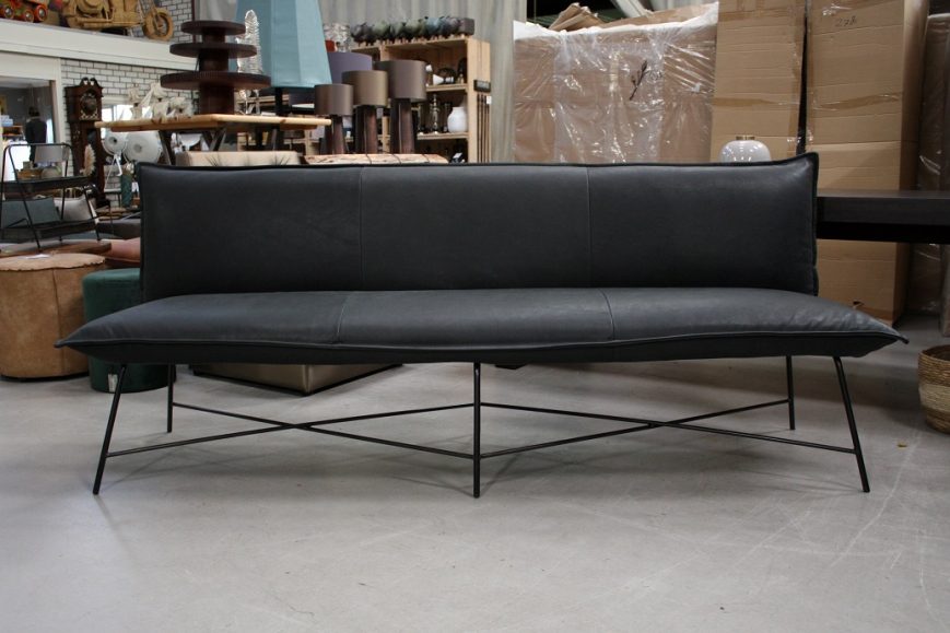 14a eetkamerbank eetbank bank Vidar Jess design metaal leer zwart Bonaza Black 220 cm. hal54