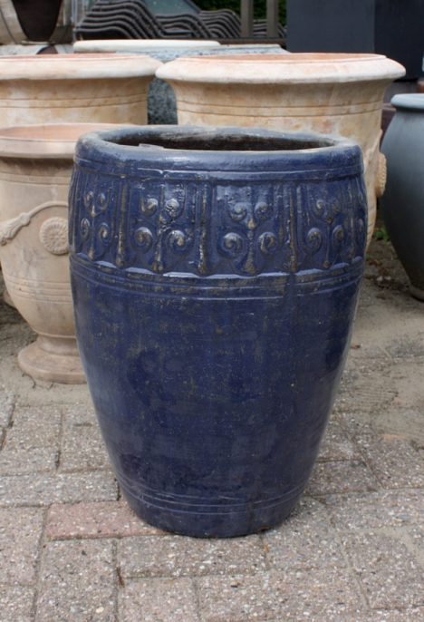 Bloempot hoog blauw geglazuurd (maat M)
