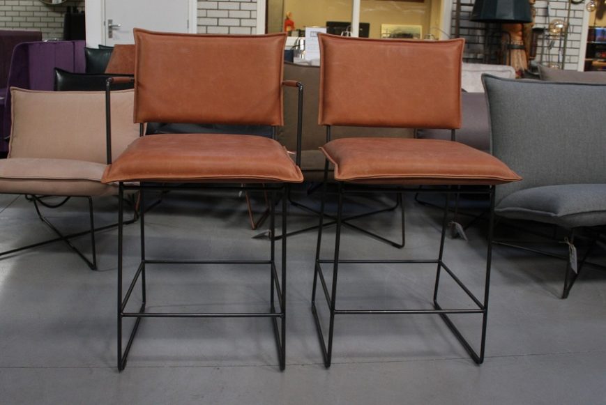 3 barstoelen barkruk Norman Jess design metaal leer Bonanza Tan cognac bruin hal54