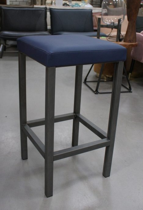 Barkruk vierkant metaal & leerlook blauw