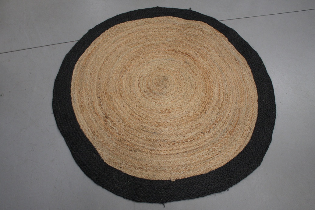 Vloerkleed Jute naturel & zwart Ø130