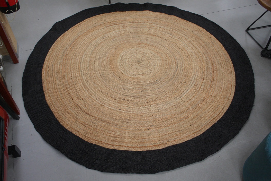 Vloerkleed Jute naturel & zwart Ø240
