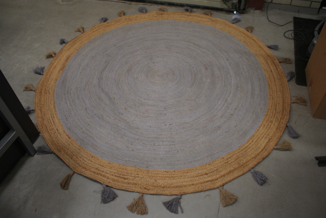 Vloerkleed Jute naturel & grijs Ø240