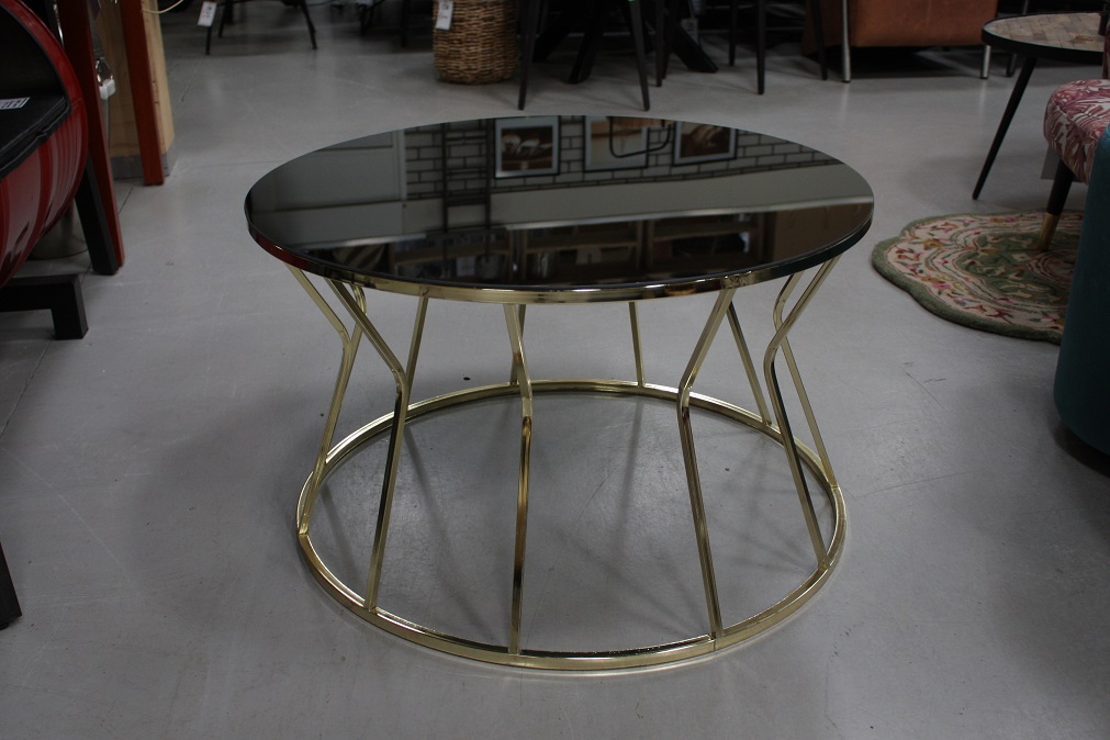 Salontafel goud met zwart spiegelglas