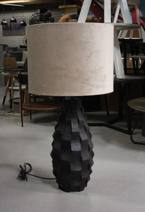 Tafellamp zwart hout + velvet lampenkap champagne