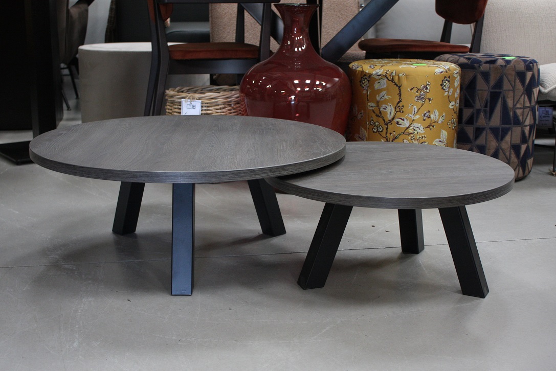 Set van 2 ronde salontafels metaal & melamine