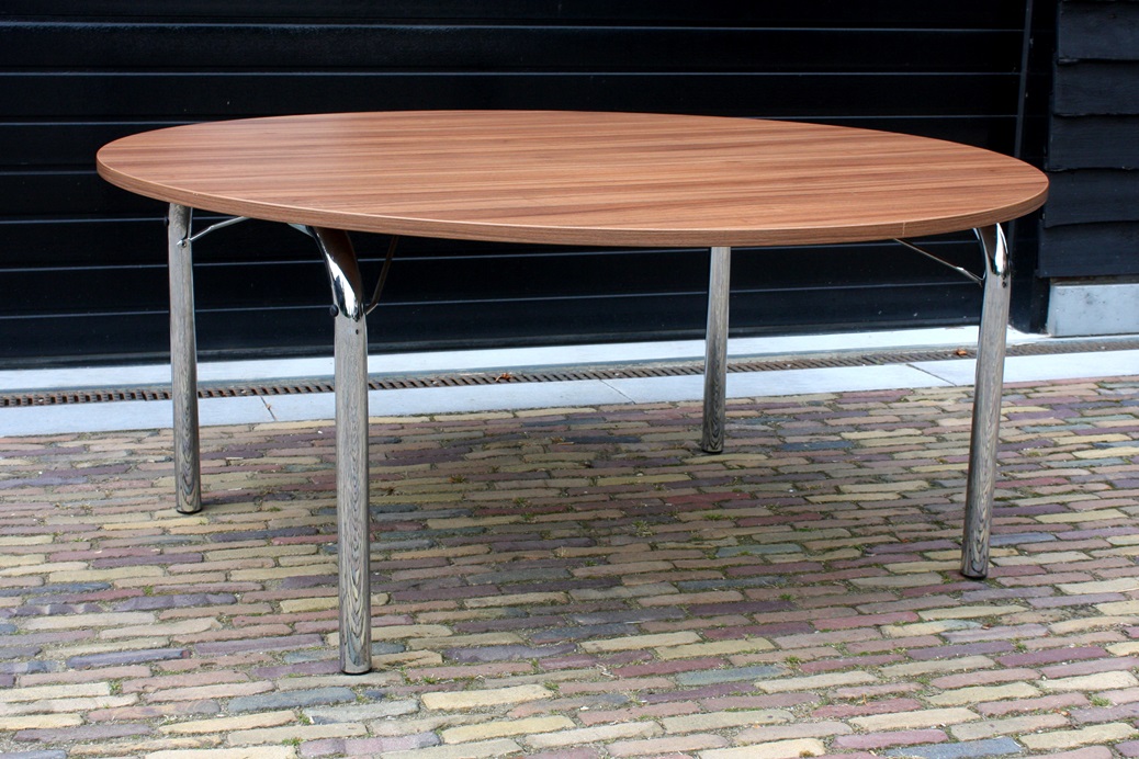 Eettafel / klaptafel rond Ø170 cm. RVS & Melamine