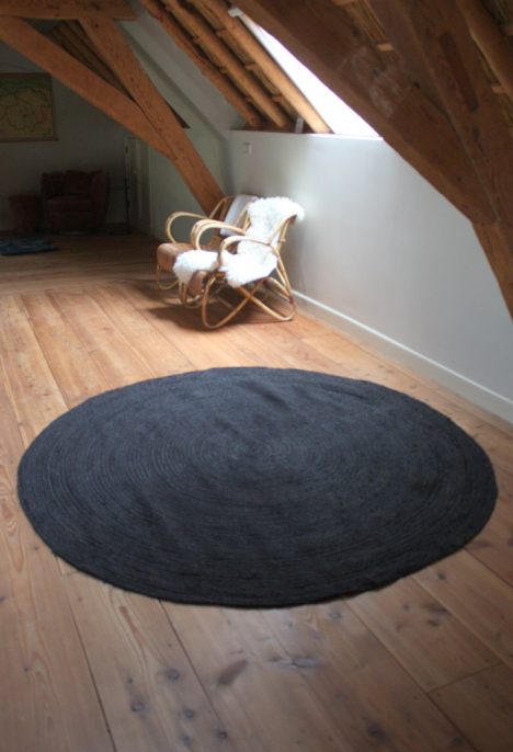 Vloerkleed Jute zwart Ø200 cm. (gratis verzending)