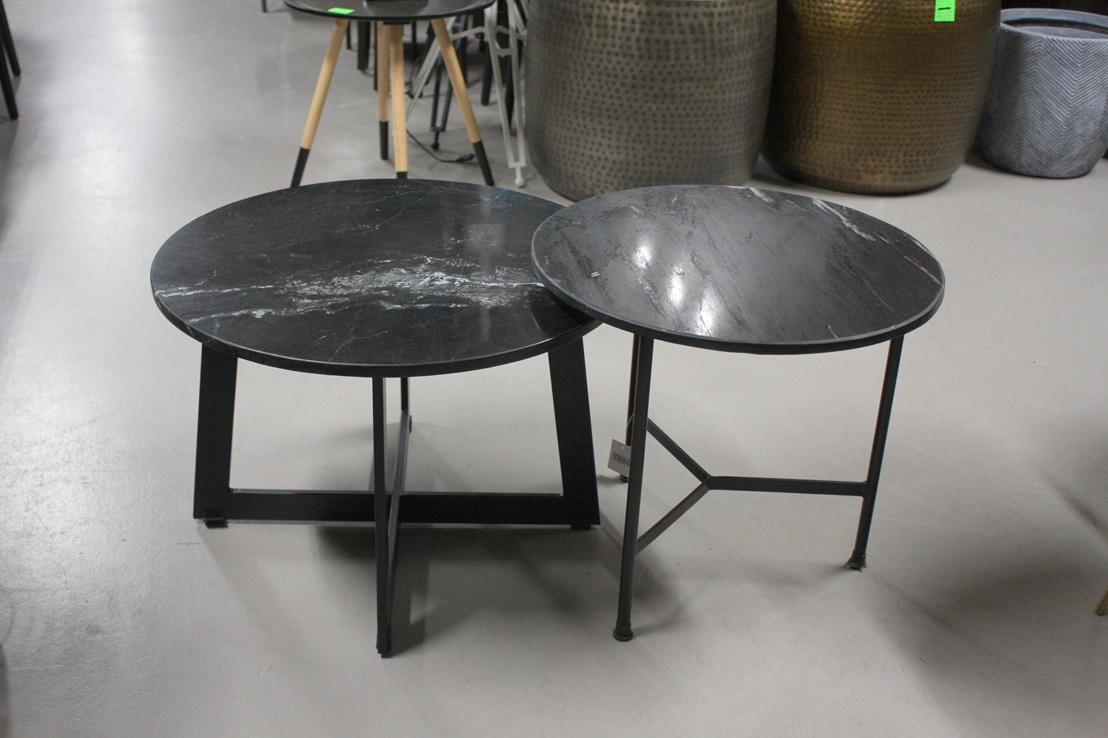 Set van 2 ronde salontafels metaal & marmer