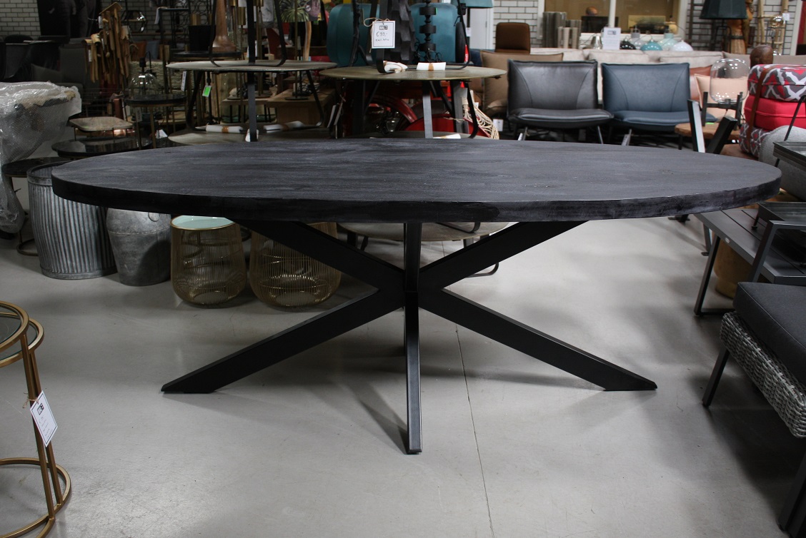 Eettafel ovaal mangohout zwart 220x100