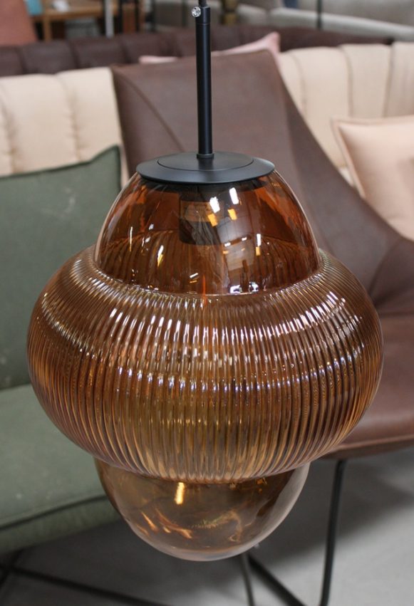 159a hanglamp OVNIS Light en living bruin glas rond retro 30 cm hal54